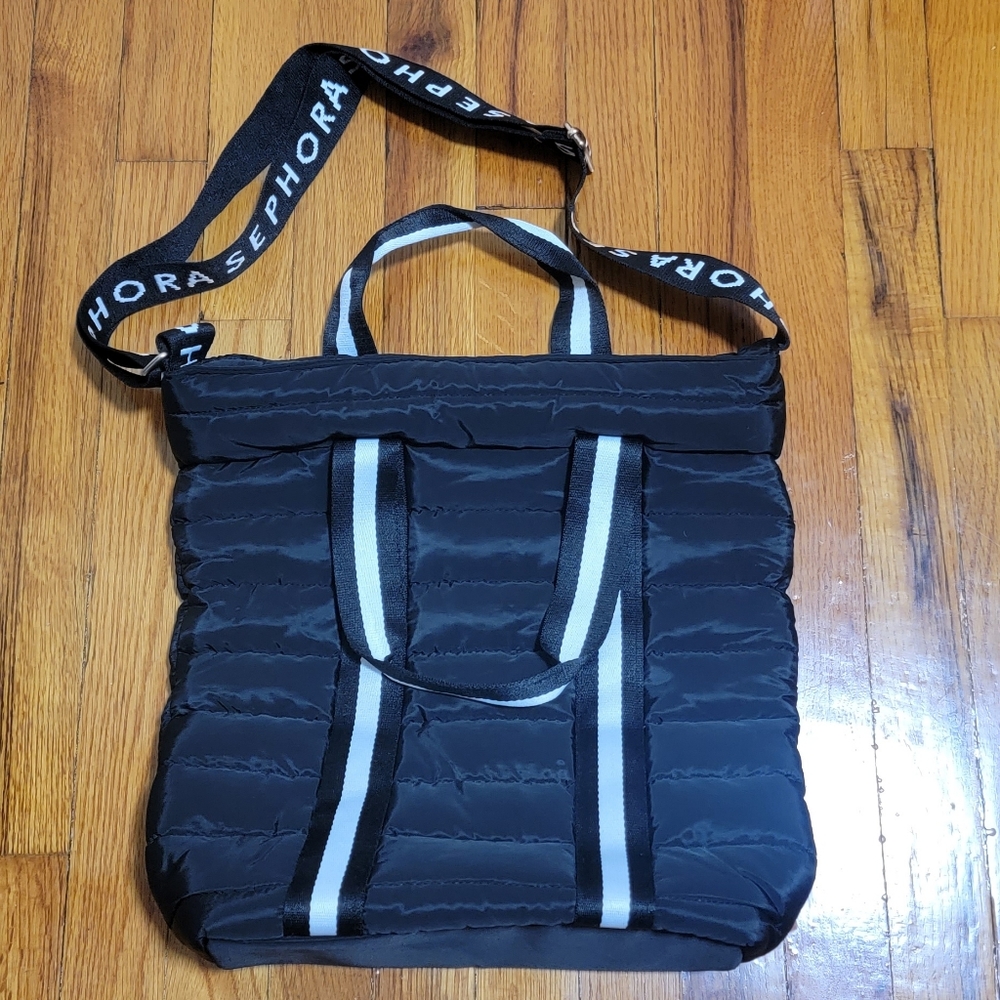 Sephora Puffer Padded Laptop Tablet Tote  Black Shoulder Bag
